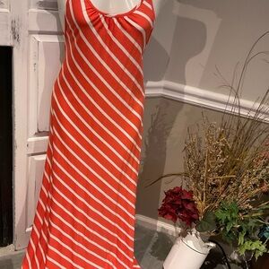 NEW AQUA Orange & White Striped Long Dress Size Small